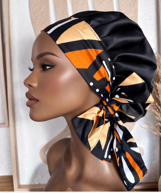 Bonnet satiné  "Crépuscule à Dakar" Collection Nuits d'Afrique